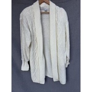 Carolyn Taylor Cream Medium‎ Cardigan Long Sweater Cable Knit Granny Cottage veg